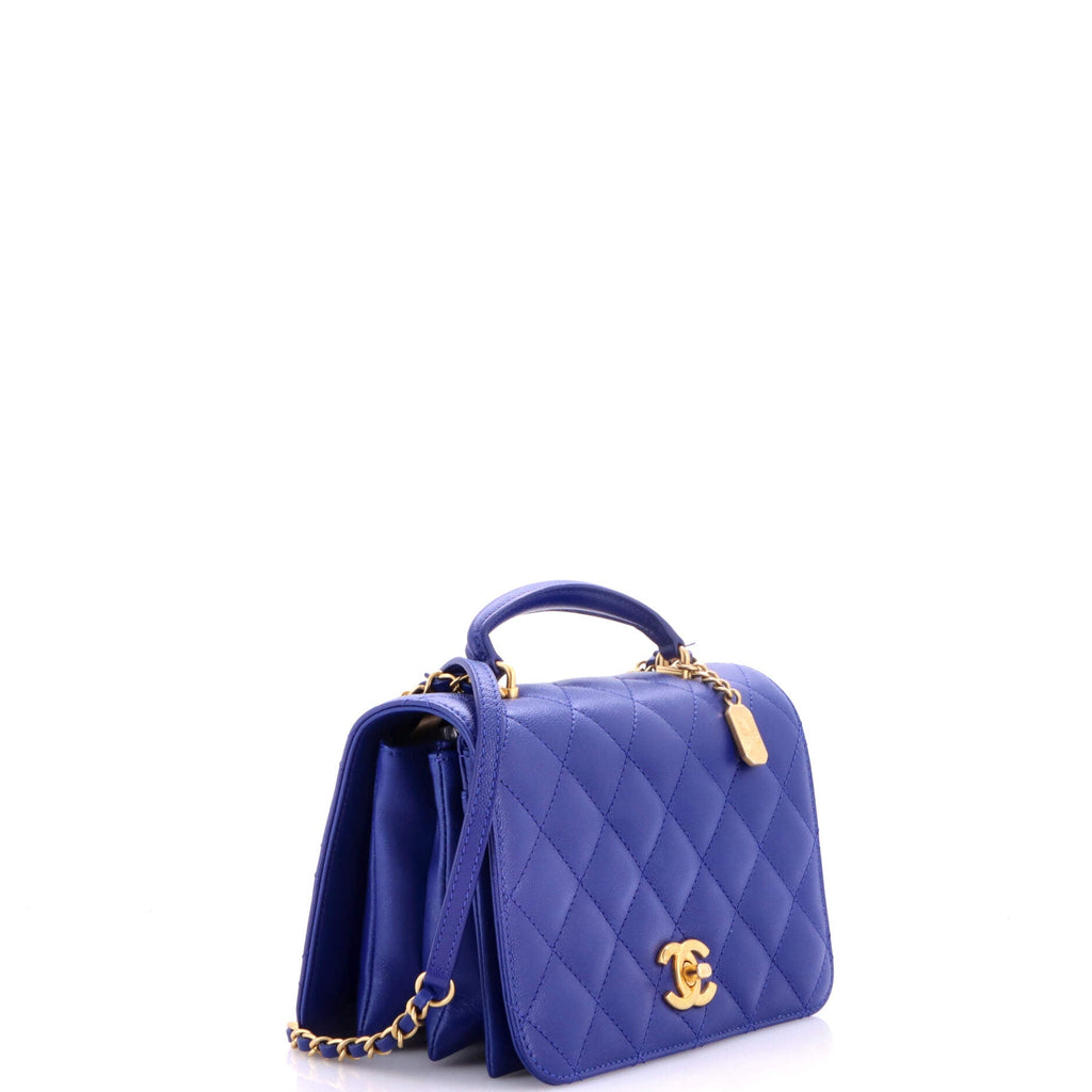 CC Top Handle Chain Full Flap Bag Quilted Caviar Small