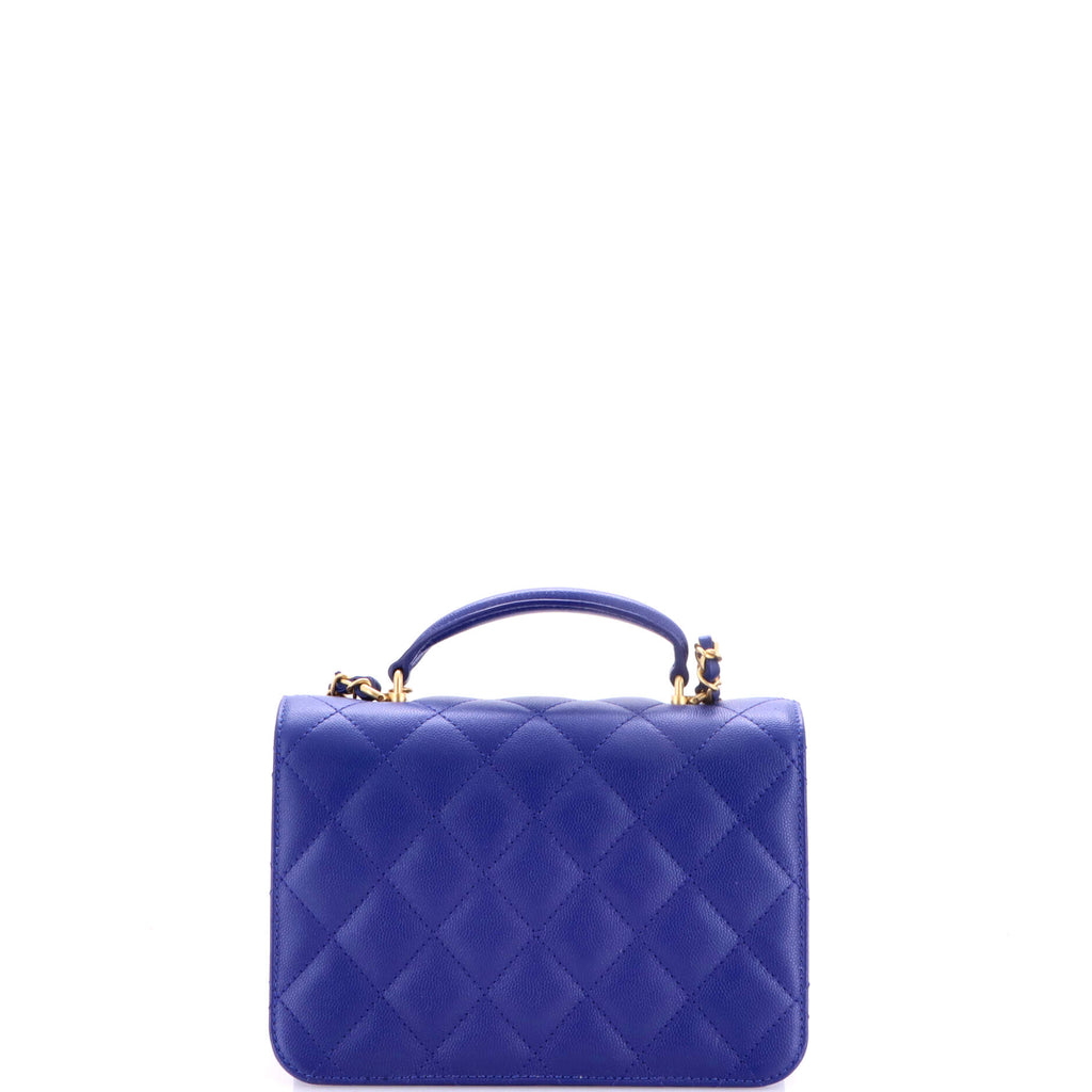 CC Top Handle Chain Full Flap Bag Quilted Caviar Small