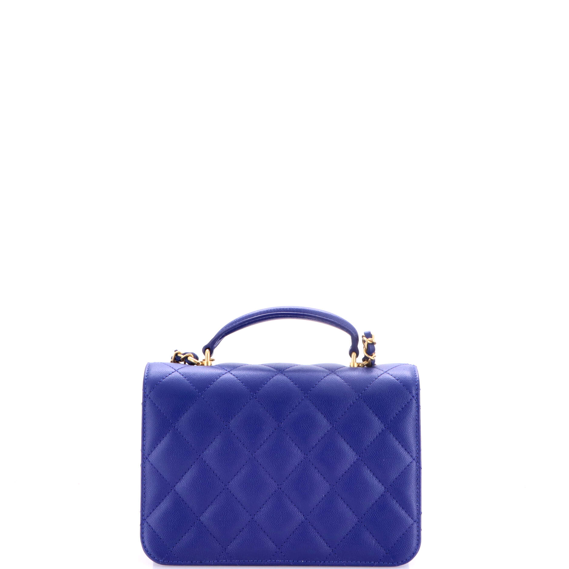 CC Top Handle Chain Full Flap Bag Quilted Caviar Small