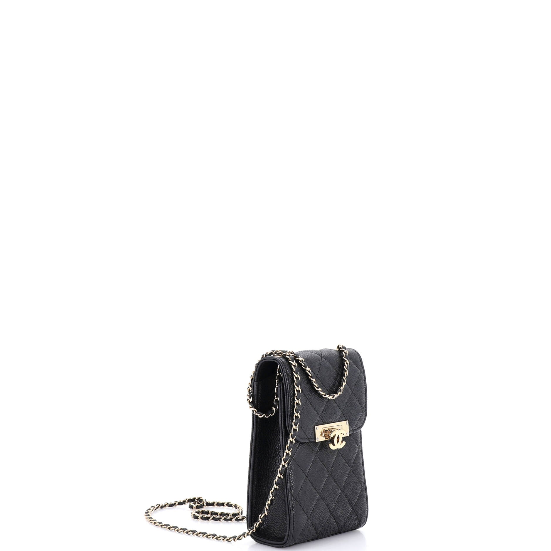 Golden Class Phone Holder Crossbody Bag Quilted Caviar