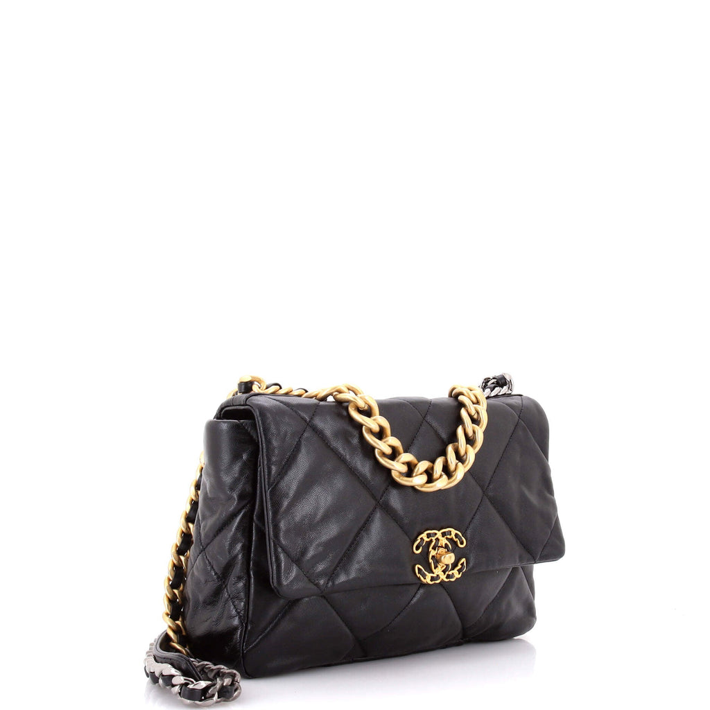 19 Flap Bag Quilted Shiny Crumpled Calfskin Medium