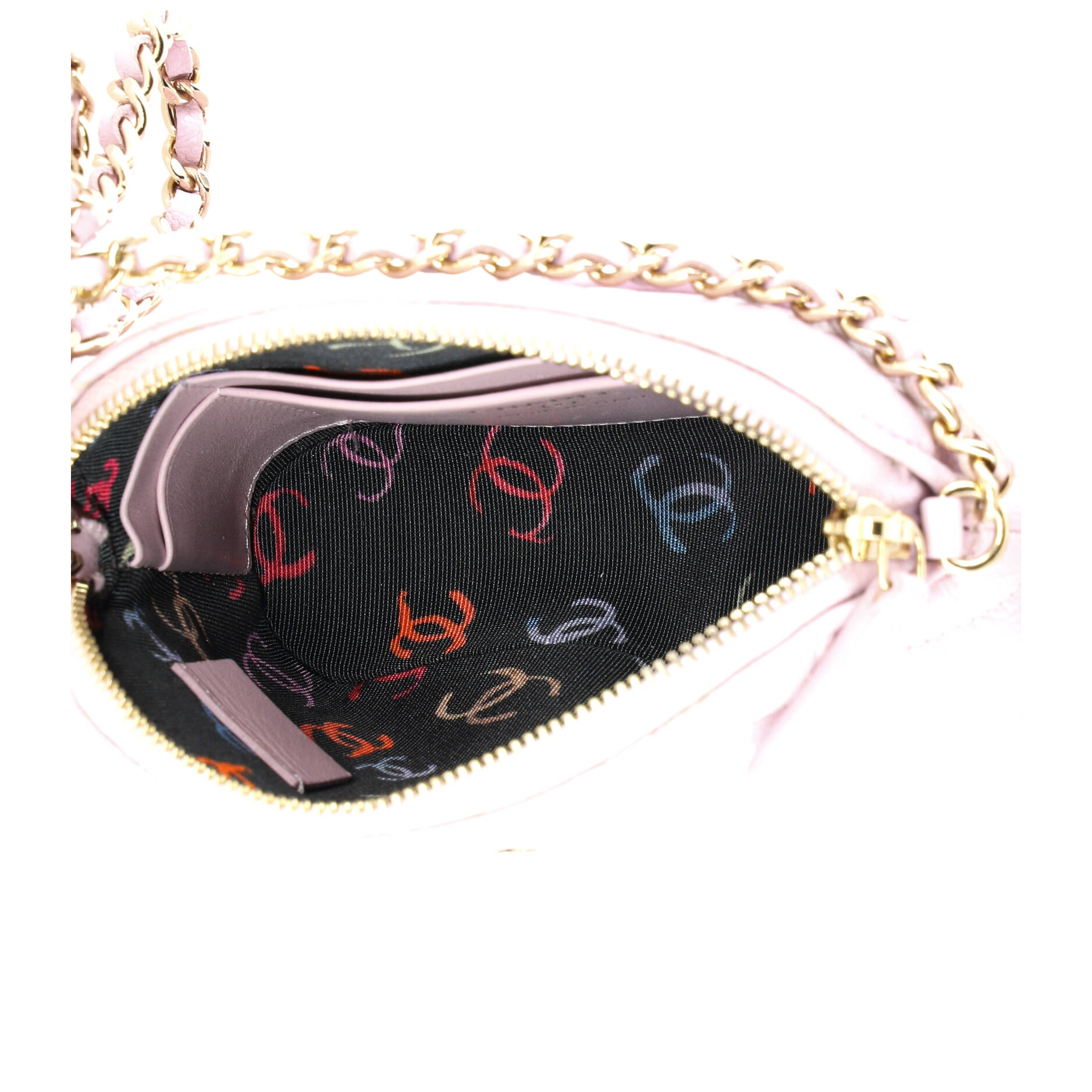 CC Dome Zip Clutch with Chain Quilted Caviar Mini