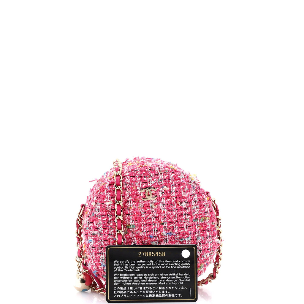 Charm Round Clutch with Chain Quilted Tweed