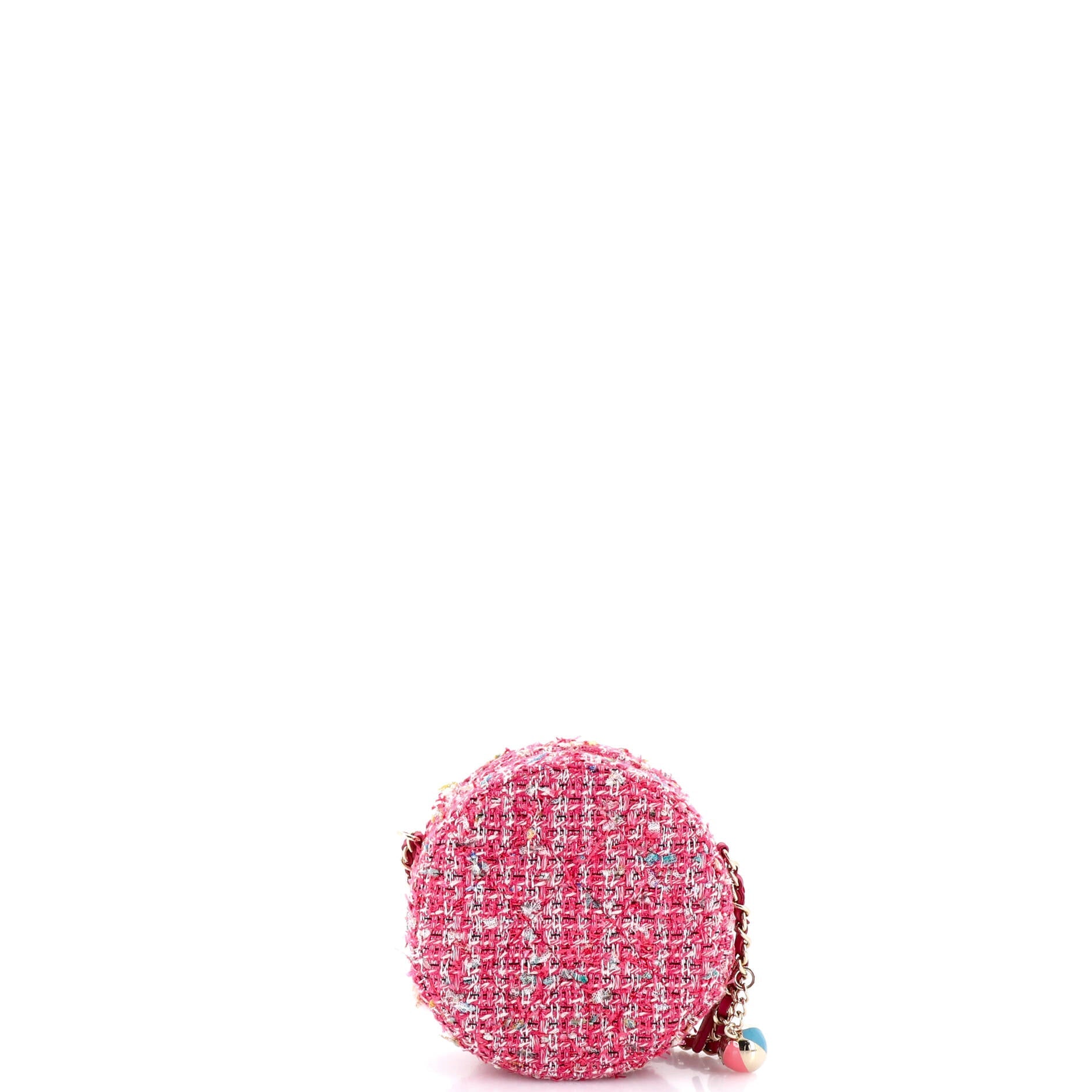 Charm Round Clutch with Chain Quilted Tweed