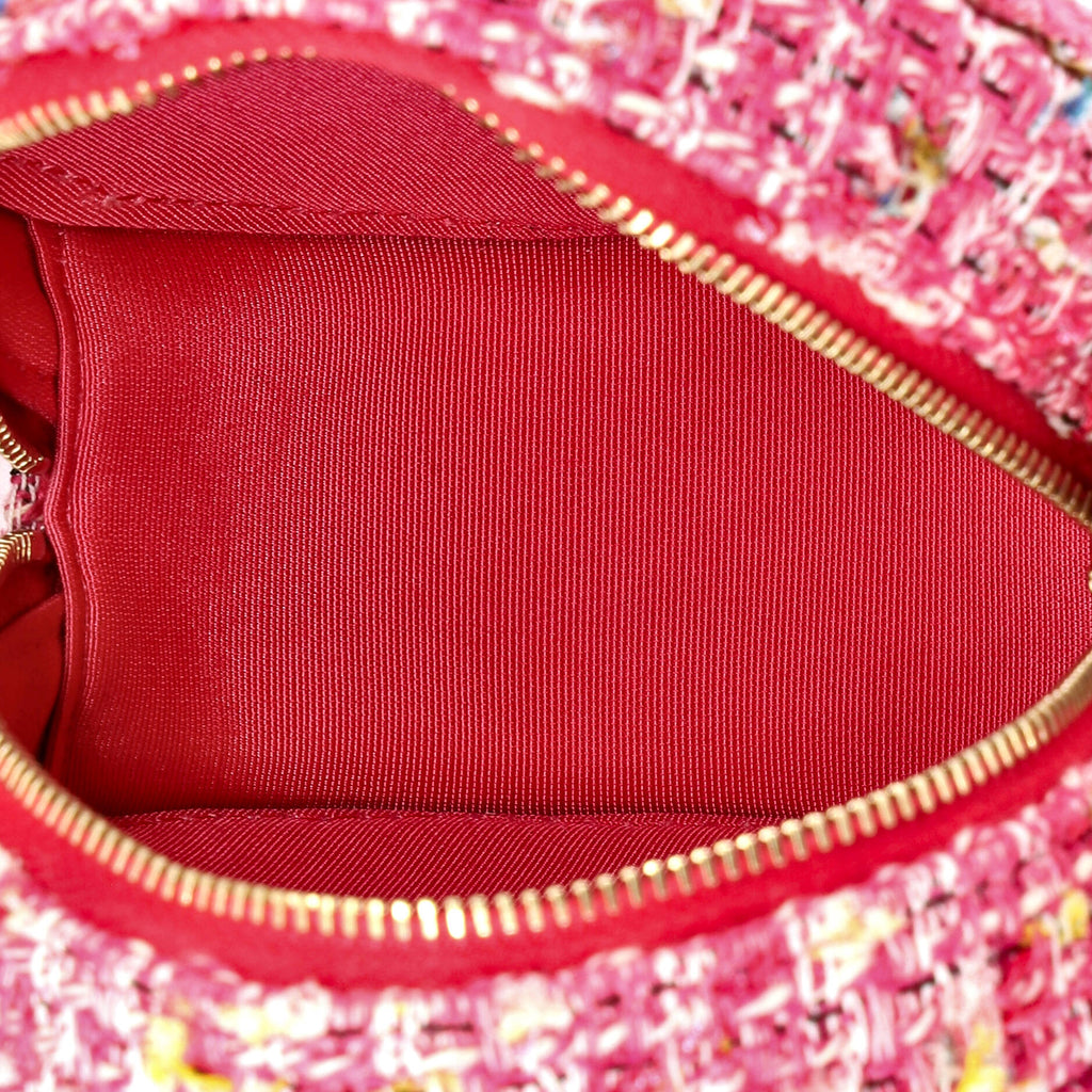 Charm Round Clutch with Chain Quilted Tweed