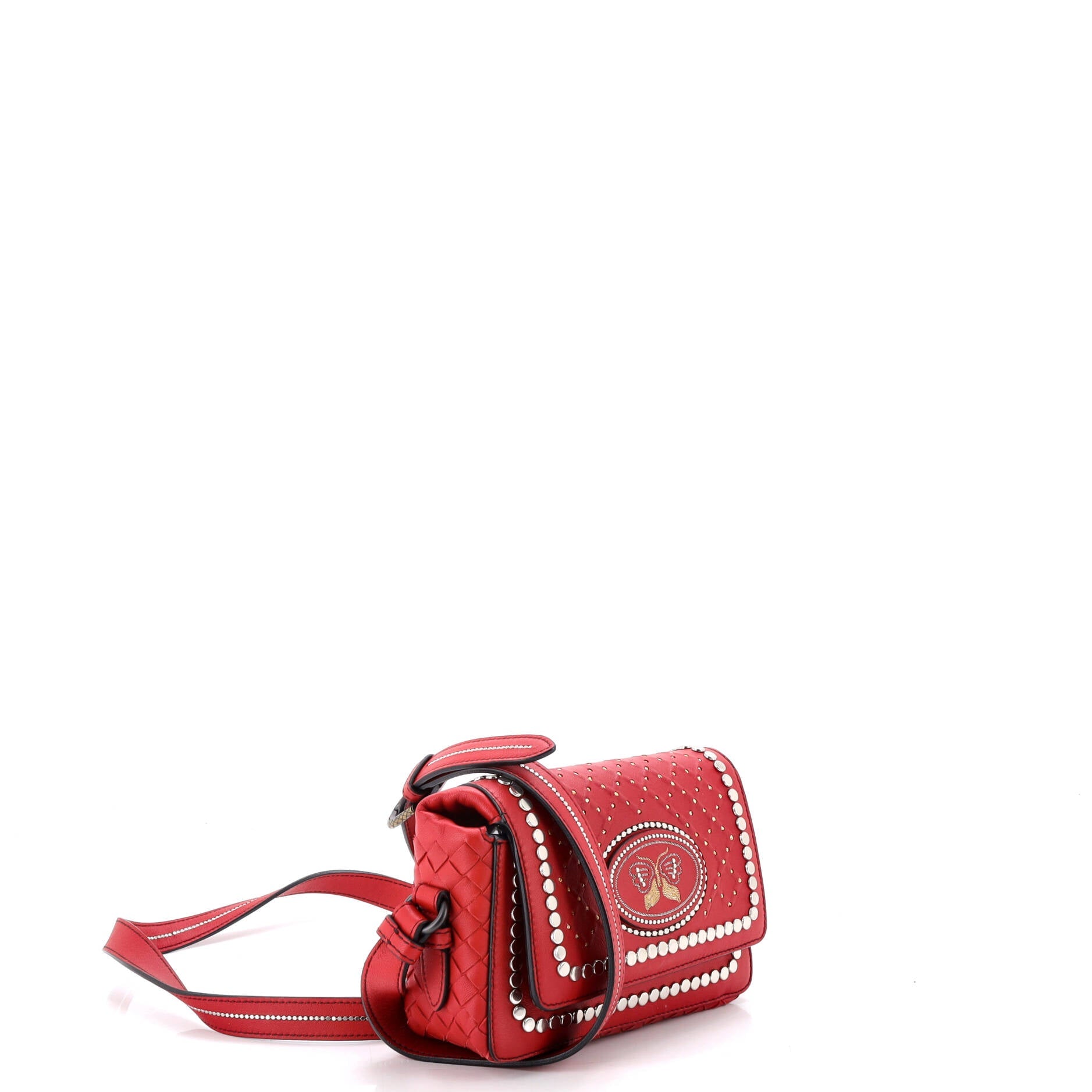 Flap Crossbody Bag Studded Leather with Intrecciato Detail Small