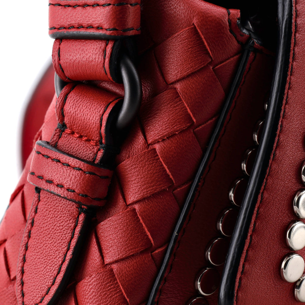 Flap Crossbody Bag Studded Leather with Intrecciato Detail Small