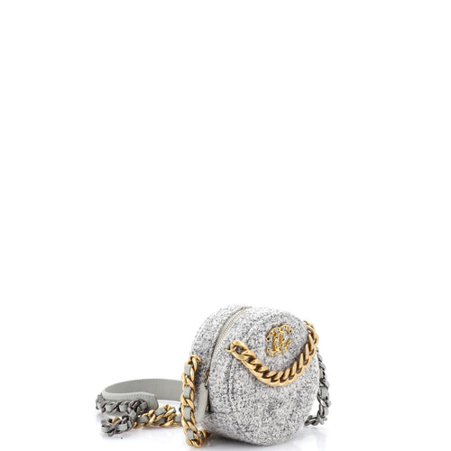 19 Round Clutch with Chain Quilted Tweed