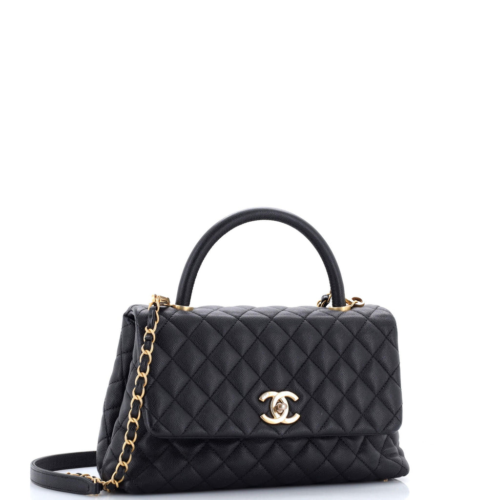 Coco Top Handle Bag Quilted Caviar Small