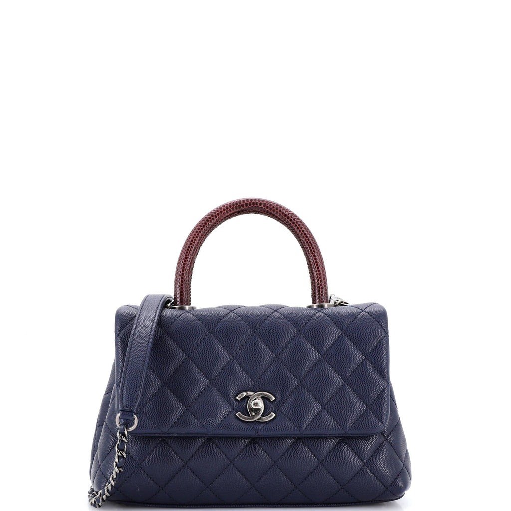 Coco Top Handle Bag Quilted Caviar with Lizard Mini