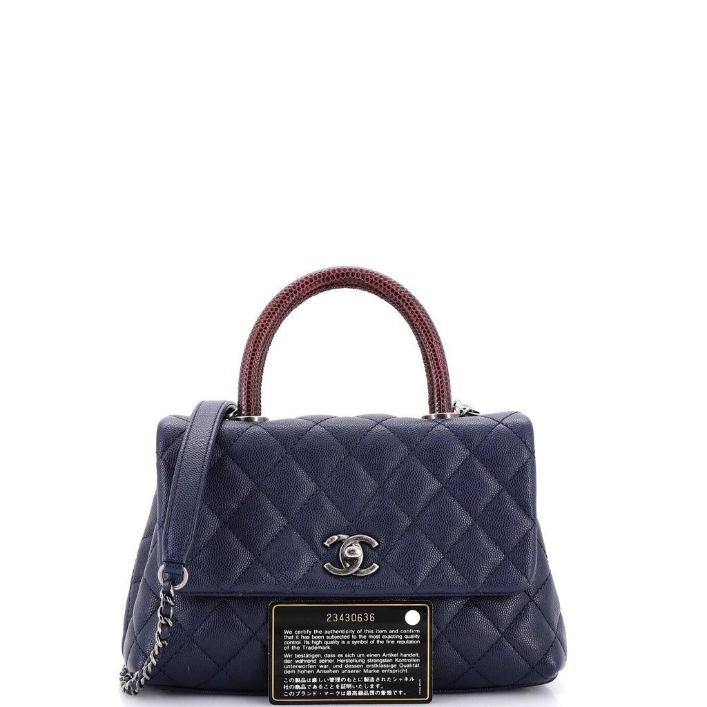 Coco Top Handle Bag Quilted Caviar with Lizard Mini