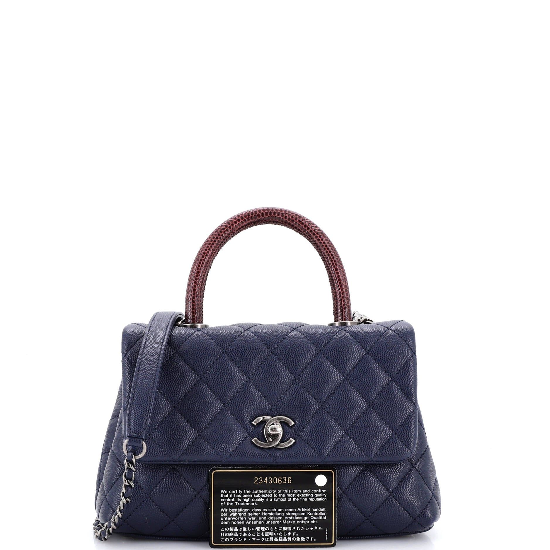 Coco Top Handle Bag Quilted Caviar with Lizard Mini