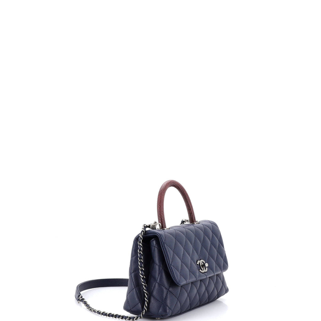 Coco Top Handle Bag Quilted Caviar with Lizard Mini
