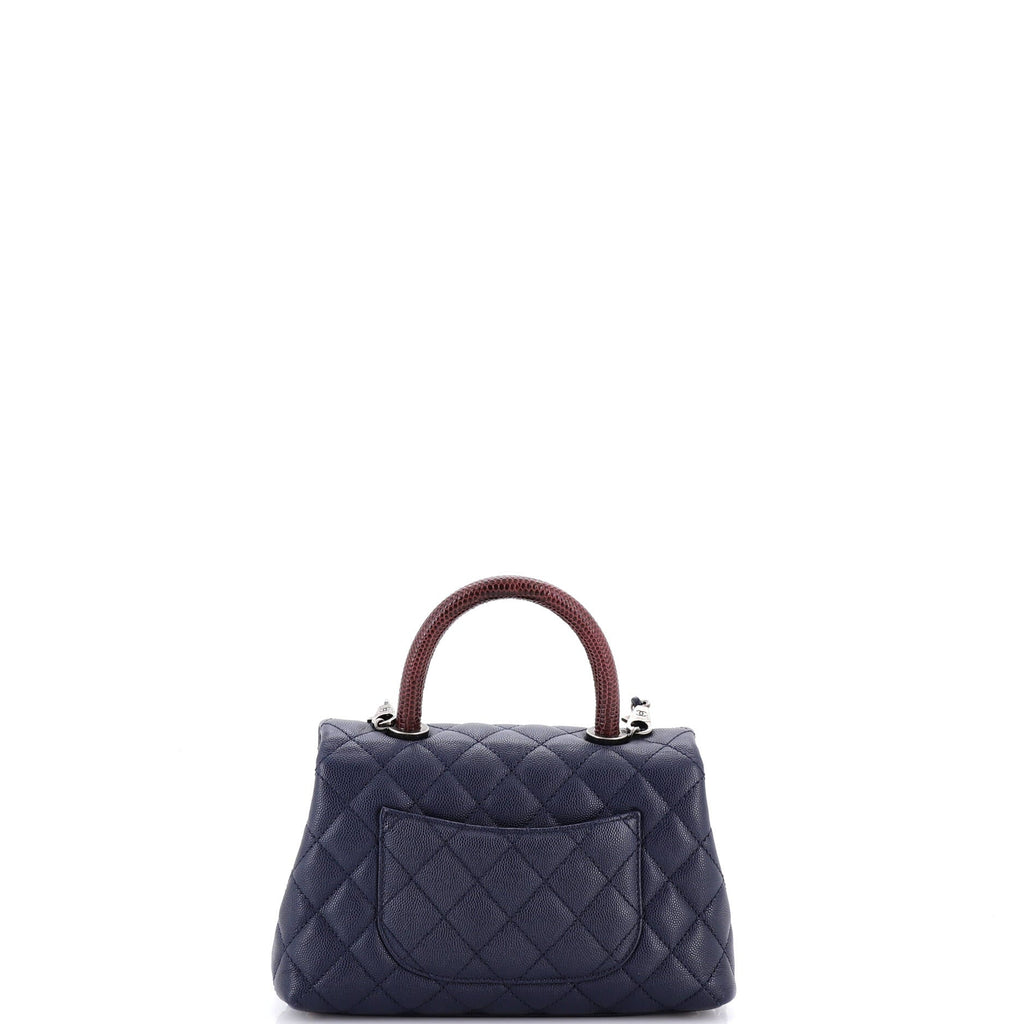 Coco Top Handle Bag Quilted Caviar with Lizard Mini
