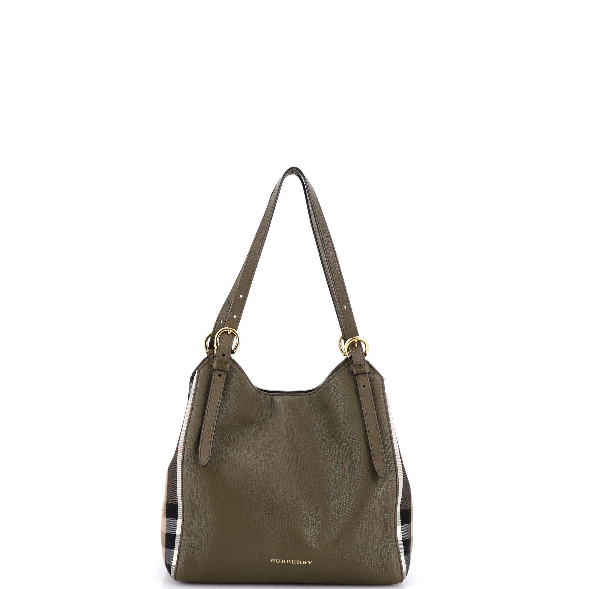 Canterbury Tote Leather and House Check Canvas Medium