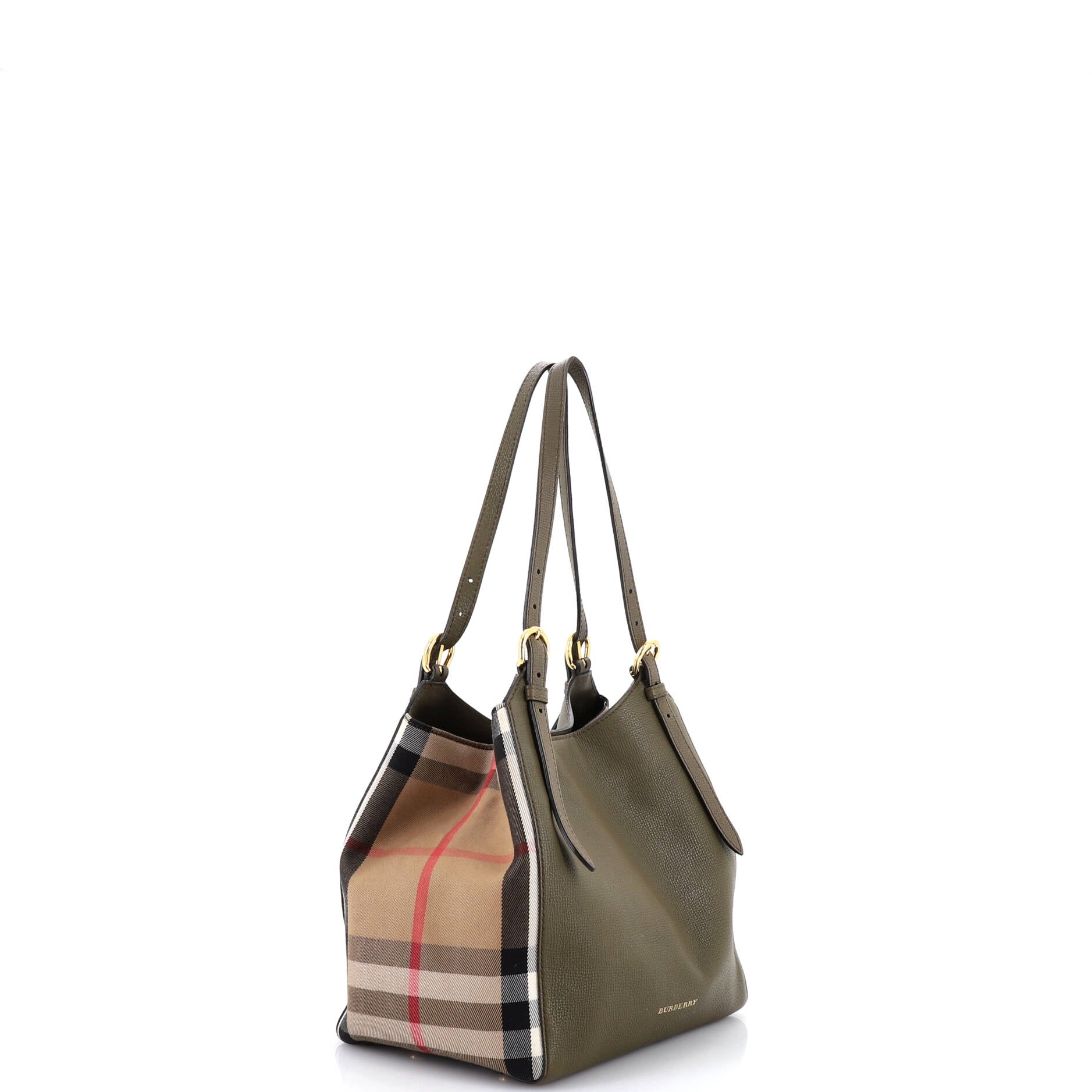 Canterbury Tote Leather and House Check Canvas Medium