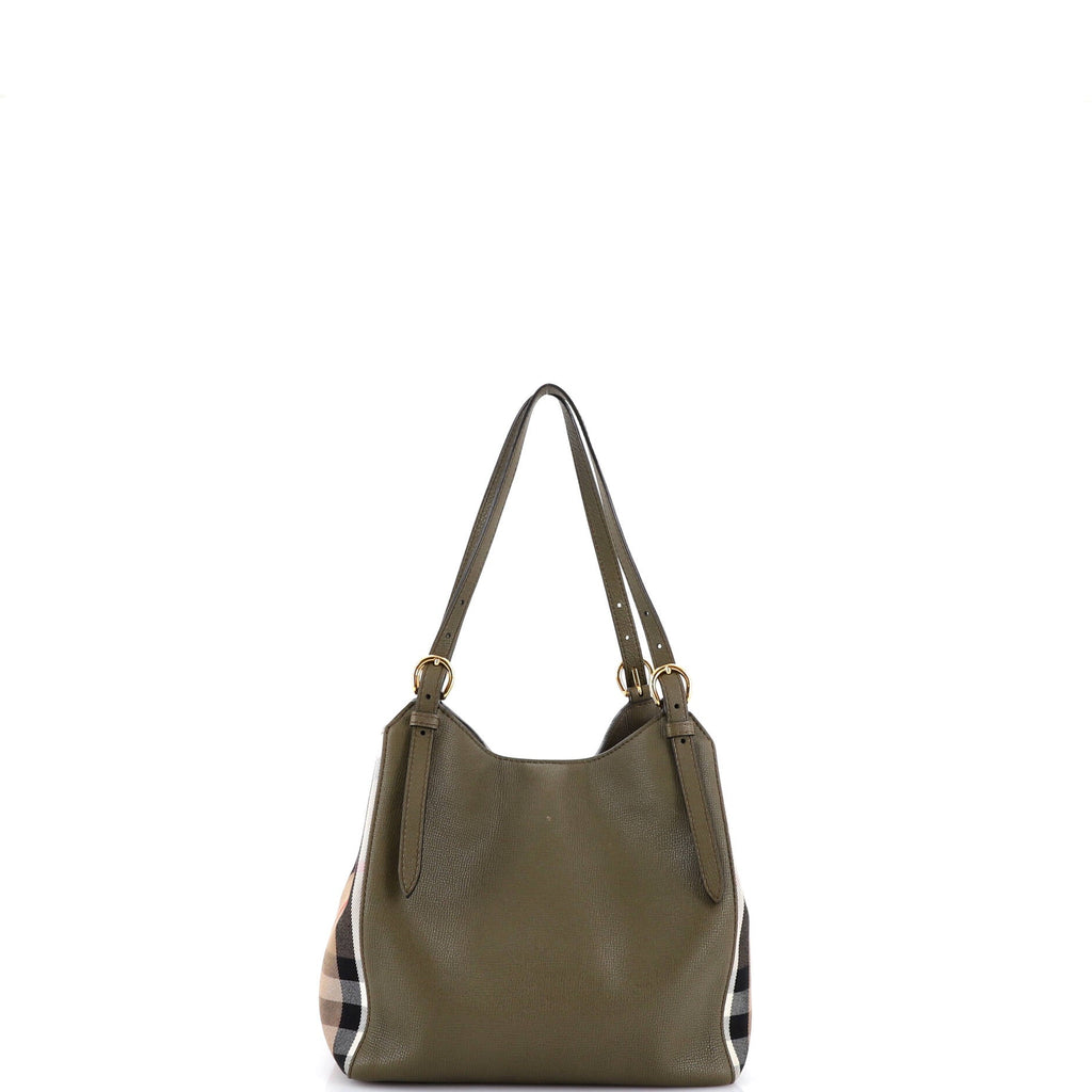 Canterbury Tote Leather and House Check Canvas Medium