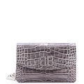 BB Chain Round Shoulder Bag Crocodile Embossed Leather Small