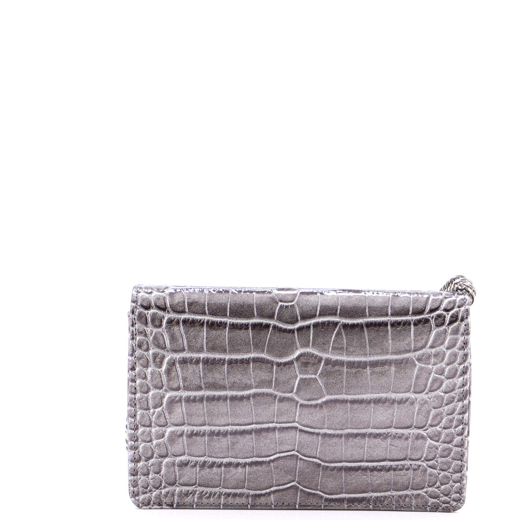 BB Chain Round Shoulder Bag Crocodile Embossed Leather Small