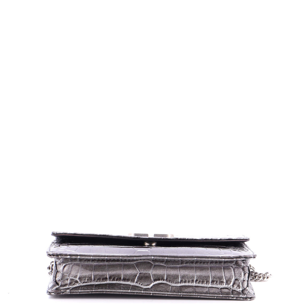 BB Chain Round Shoulder Bag Crocodile Embossed Leather Small
