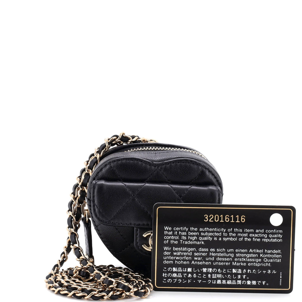 CC in Love Heart Chain Necklace Zip Coin Purse Quilted Lambskin