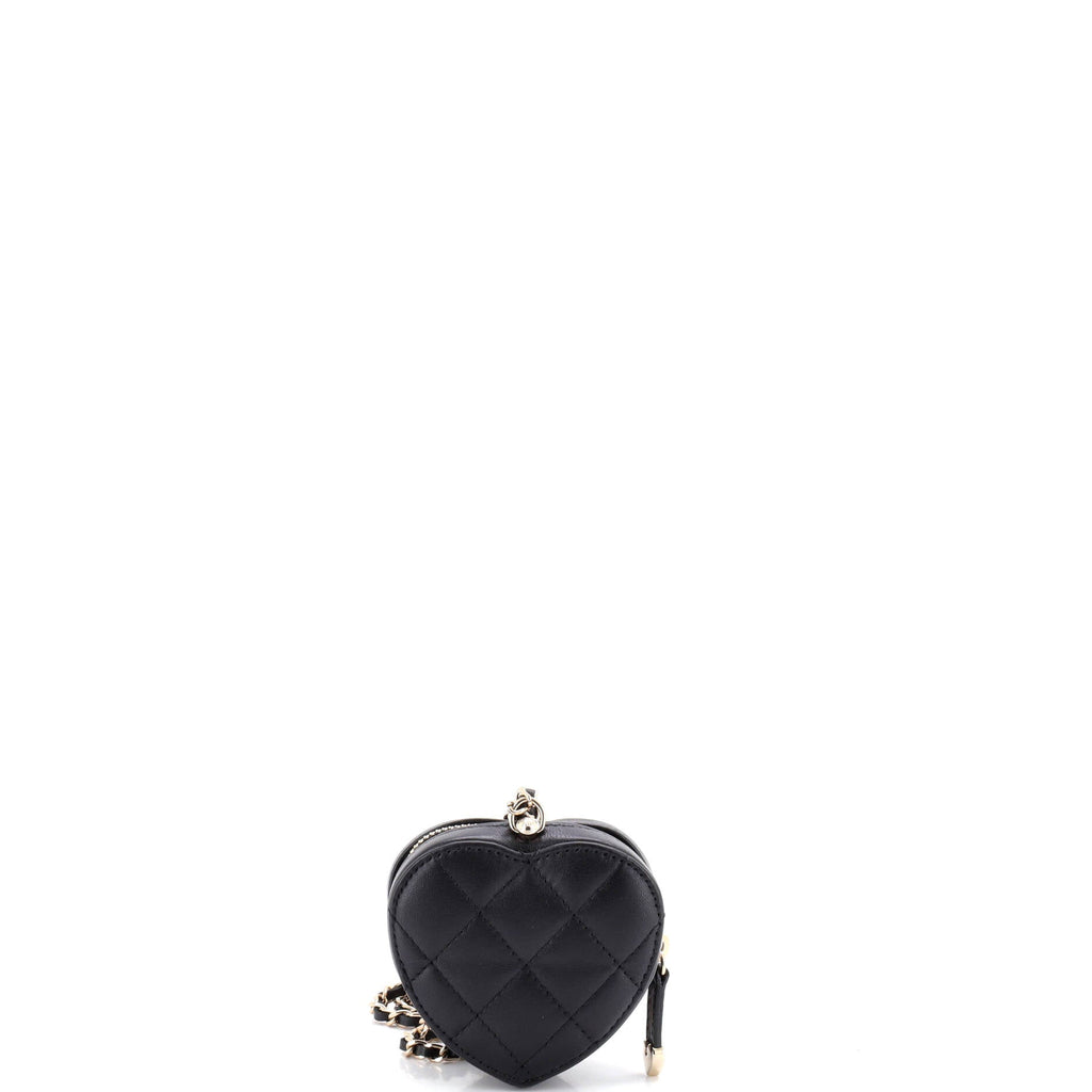 CC in Love Heart Chain Necklace Zip Coin Purse Quilted Lambskin