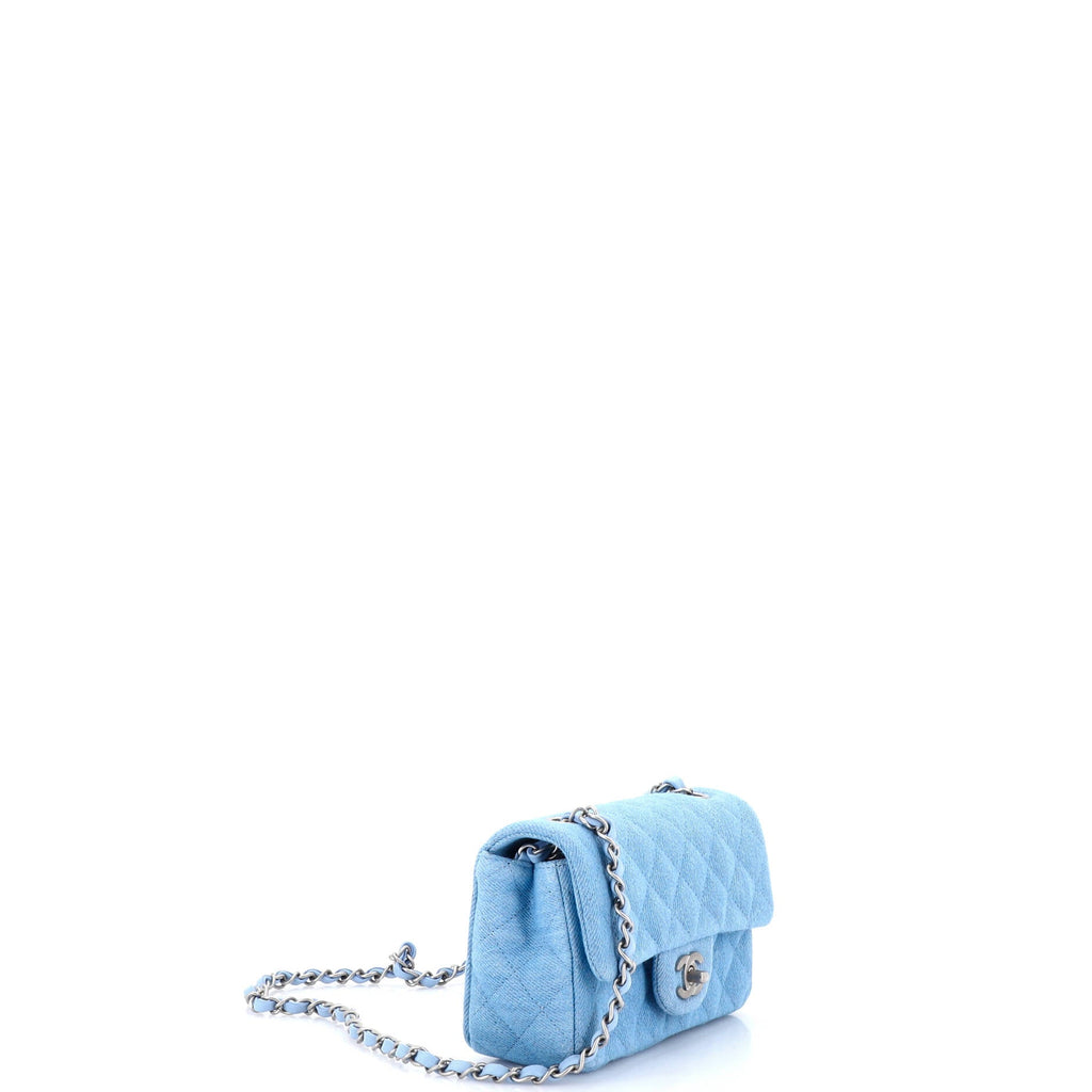 Classic Single Flap Bag Quilted Denim Mini
