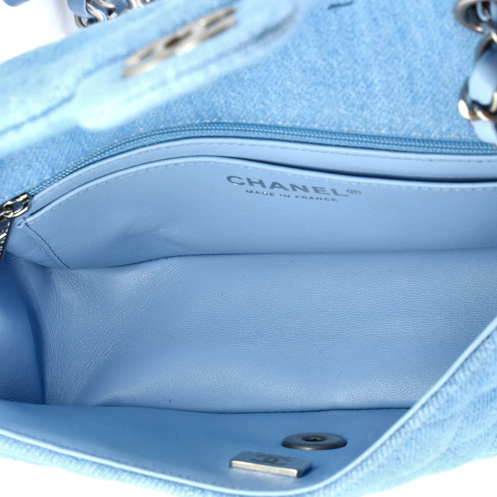 Classic Single Flap Bag Quilted Denim Mini