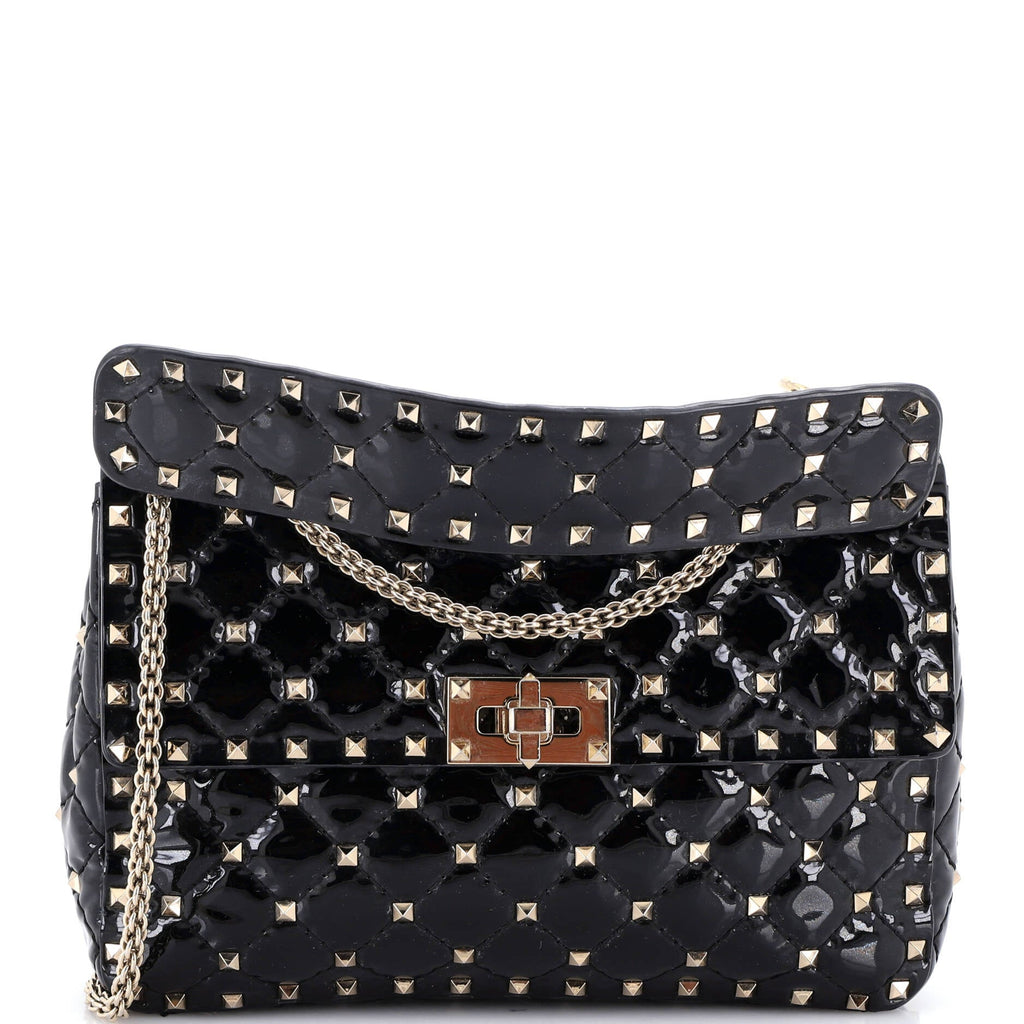 Rockstud Spike Flap Bag Quilted Patent Medium