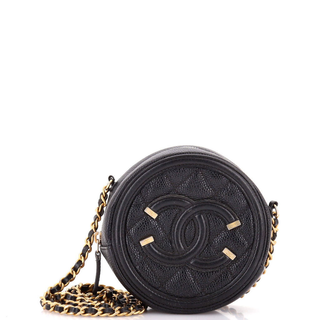 Filigree Round Clutch with Chain Quilted Caviar Mini