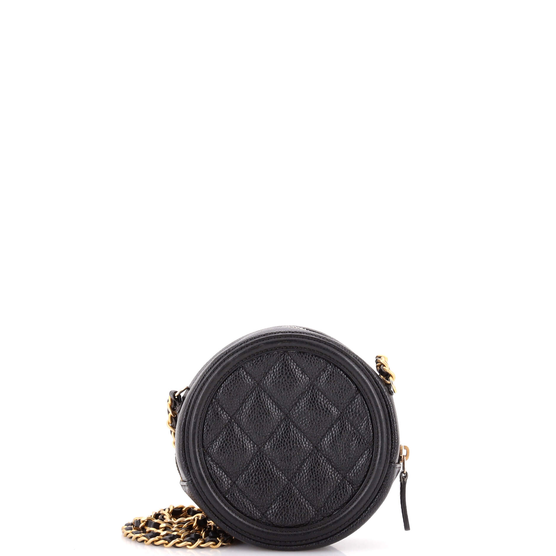 Filigree Round Clutch with Chain Quilted Caviar Mini