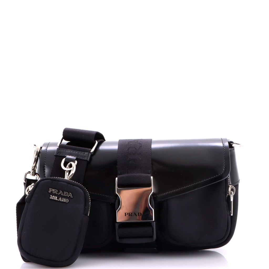 Buckle Pocket Crossbody Bag Spazzolato Leather and Tessuto