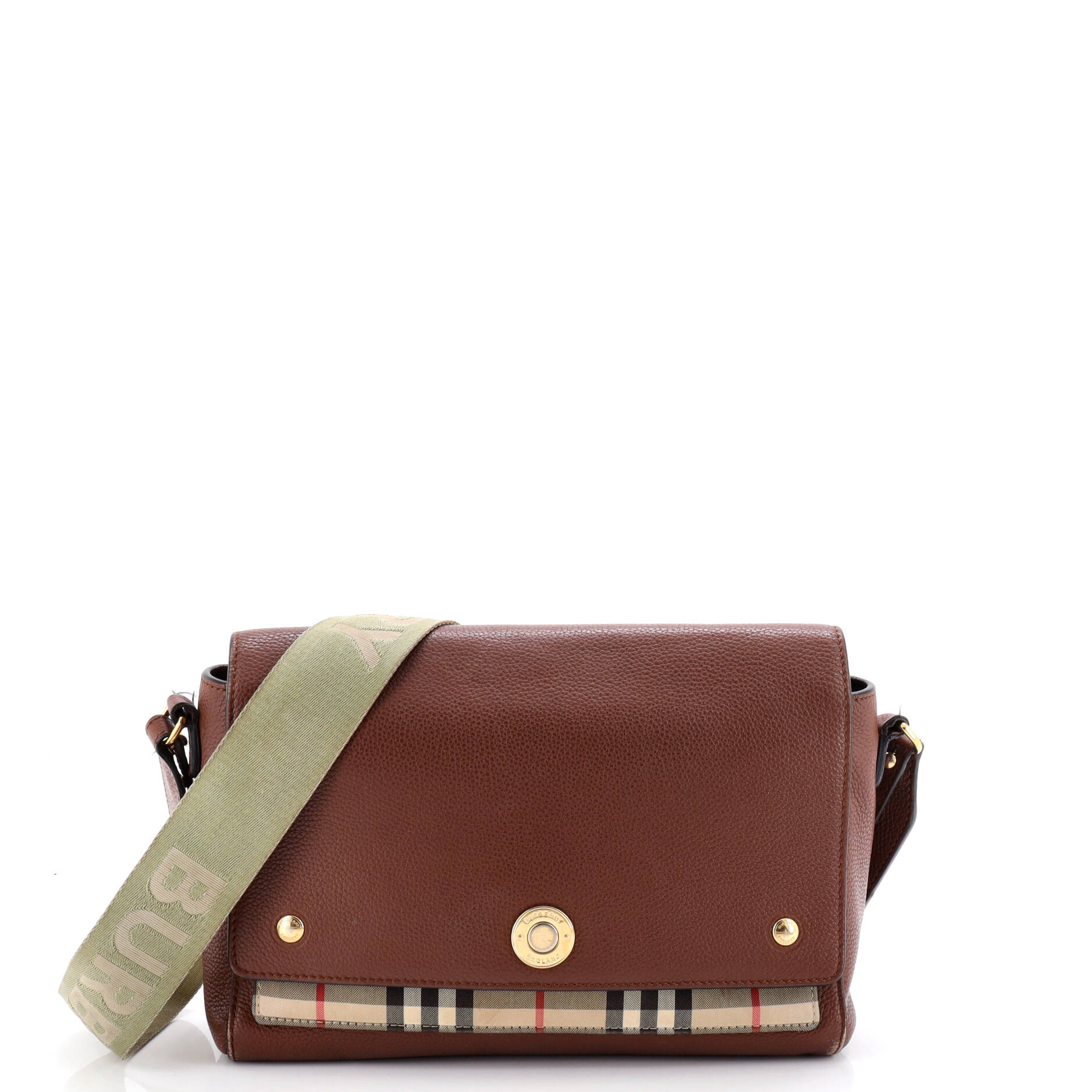 Note Crossbody Bag Leather with Vintage Check Canvas Medium