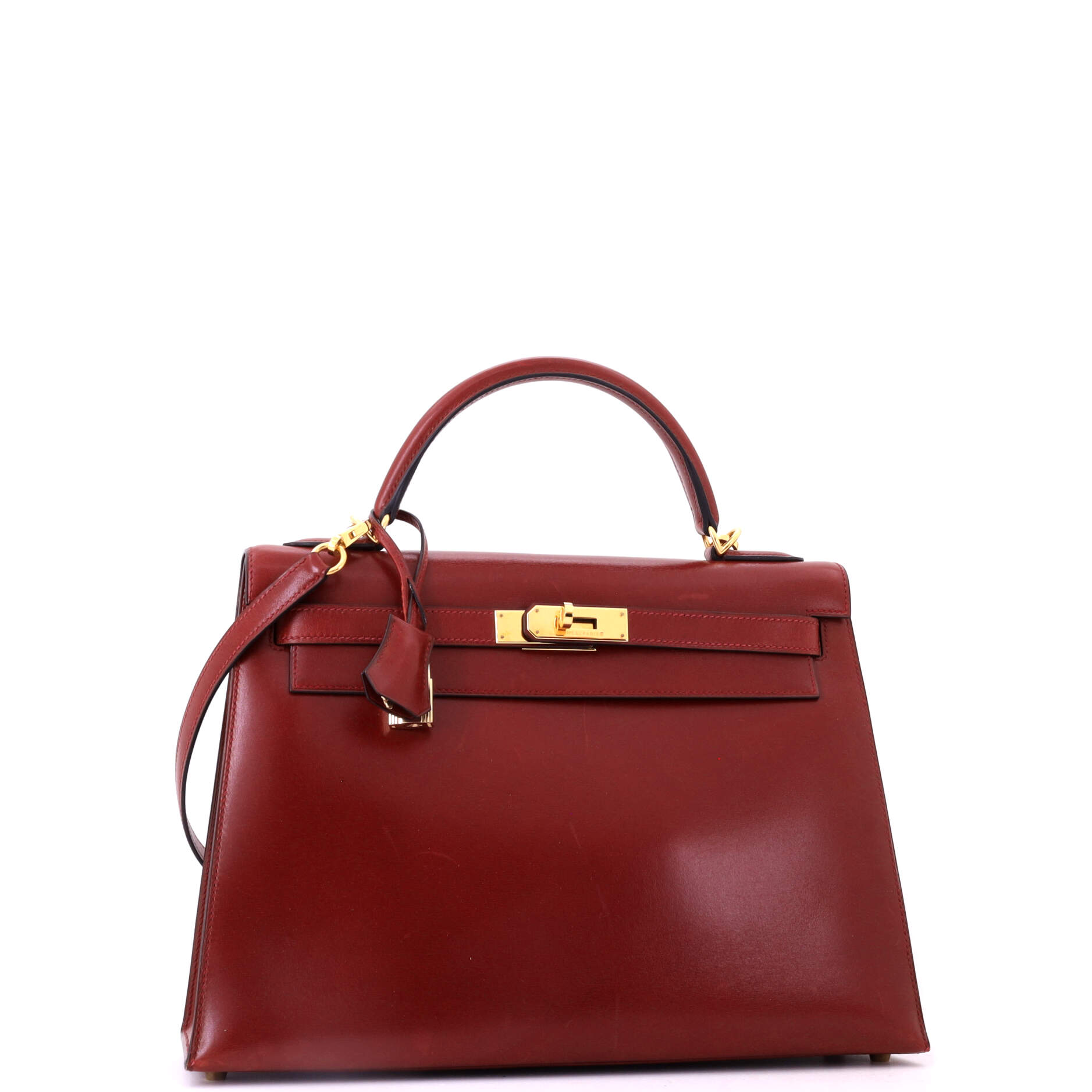 Kelly Handbag Rouge H Box Calf with Gold Hardware 32