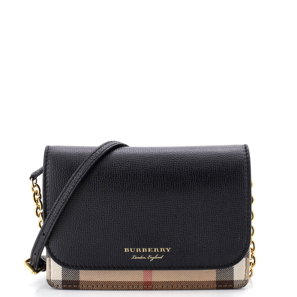 Hampshire Wallet on Chain Leather and House Check Canvas
