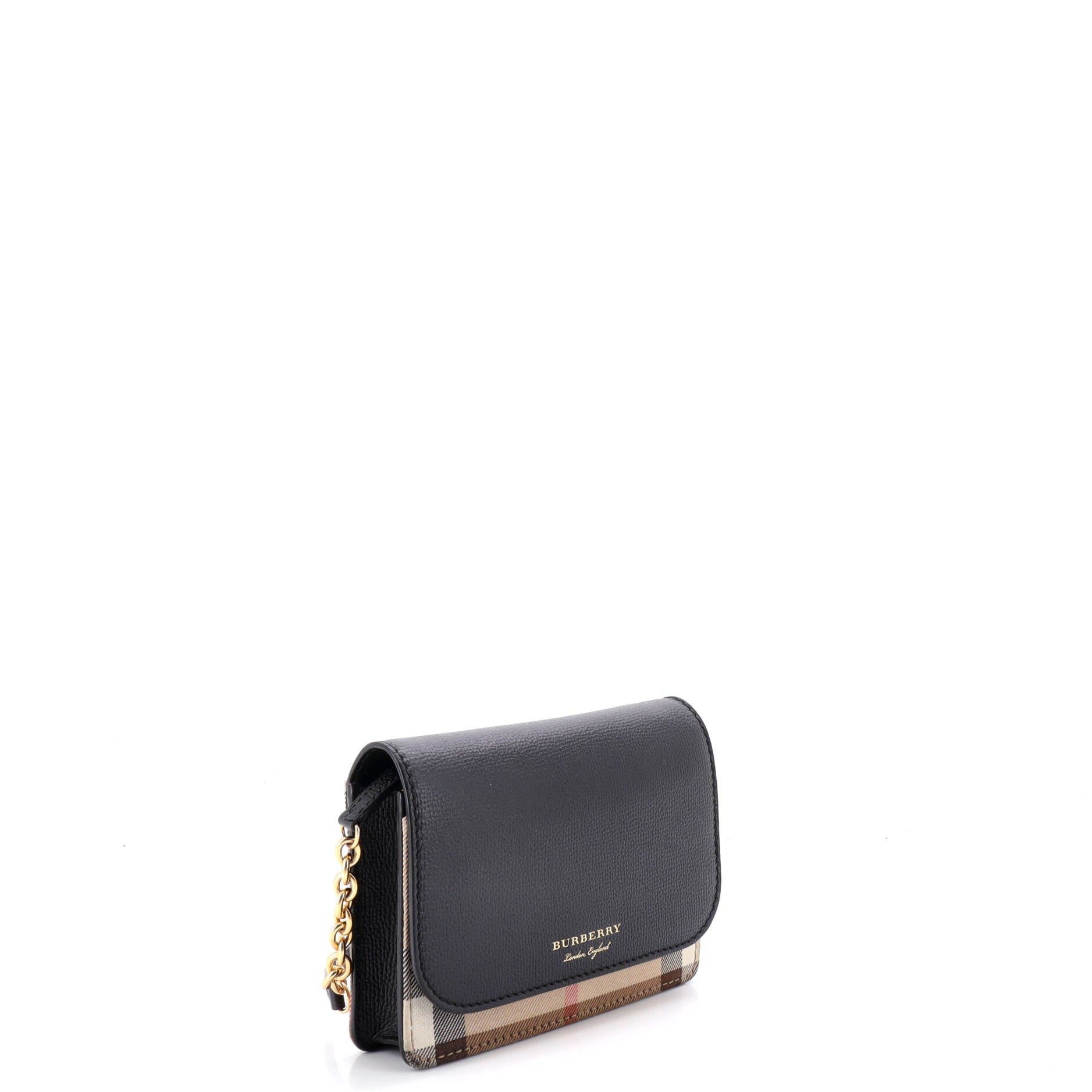 Hampshire Wallet on Chain Leather and House Check Canvas