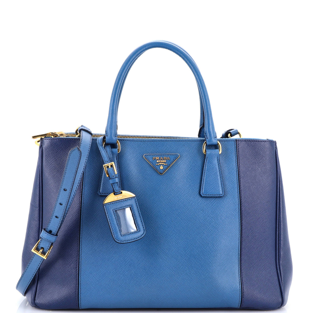 Bicolor Double Zip Lux Tote Saffiano Leather Medium
