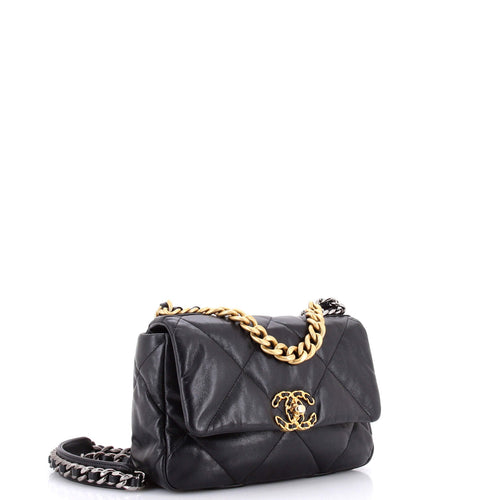 19 Flap Bag Quilted Shiny Crumpled Calfskin Medium