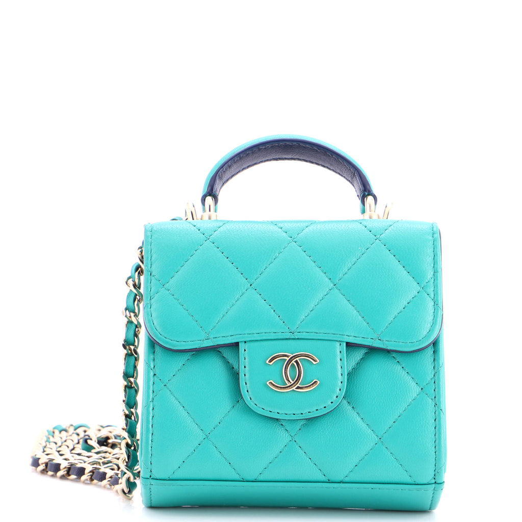 Square Classic Flap Top Handle Clutch with Chain Quilted Lambskin