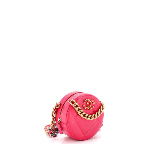 19 Round Clutch with Chain Quilted Leather