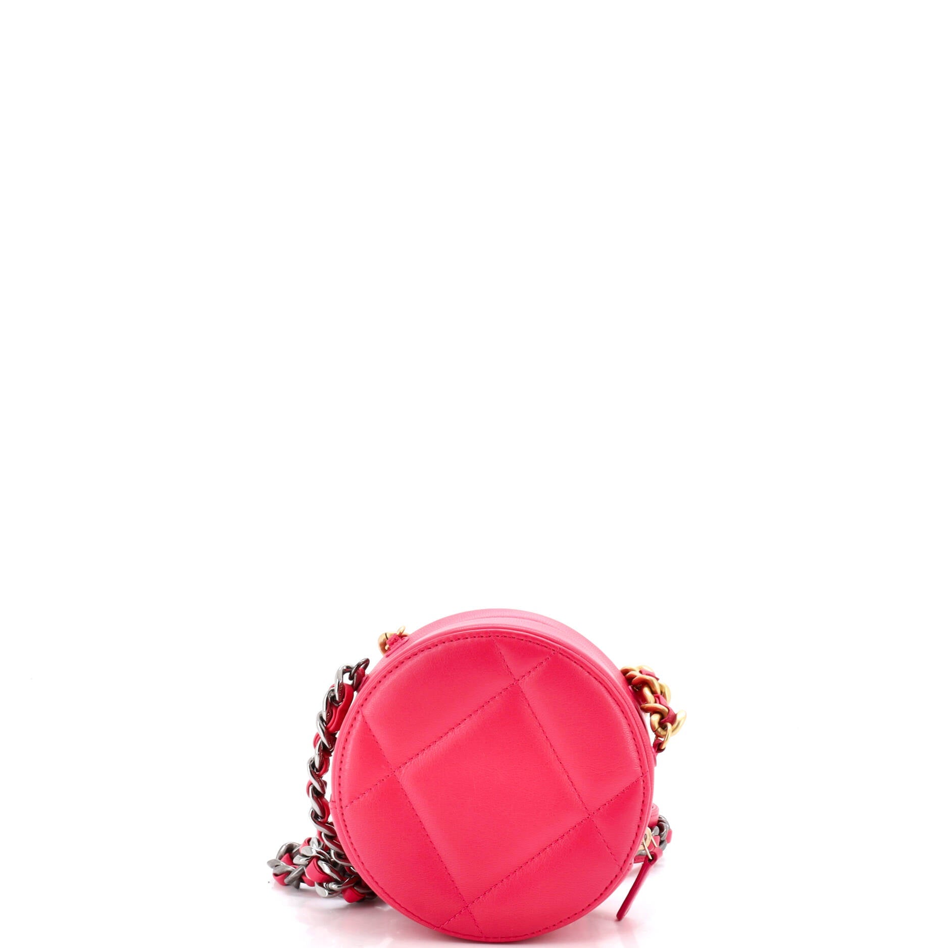19 Round Clutch with Chain Quilted Leather