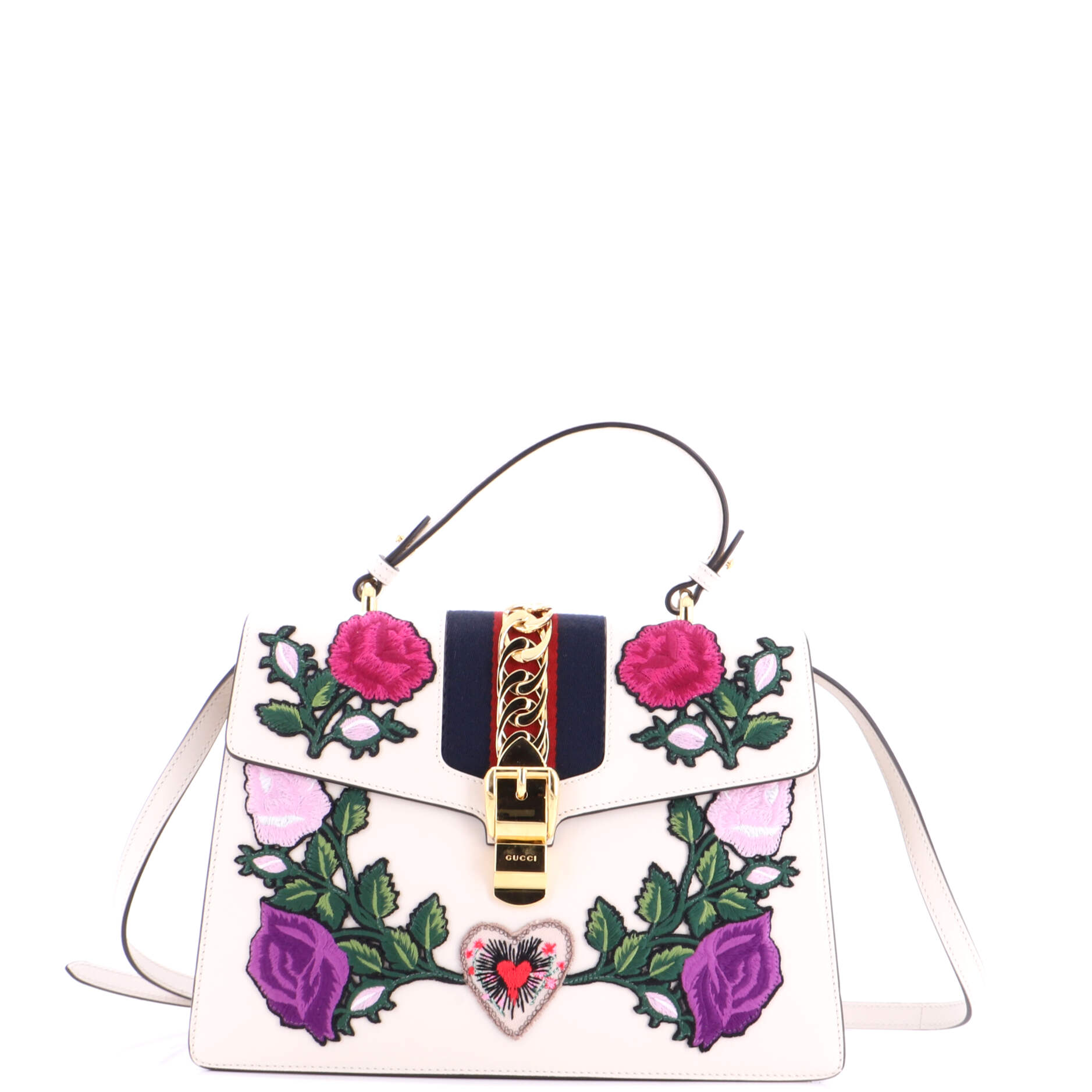 Sylvie Top Handle Bag Embroidered Leather Medium