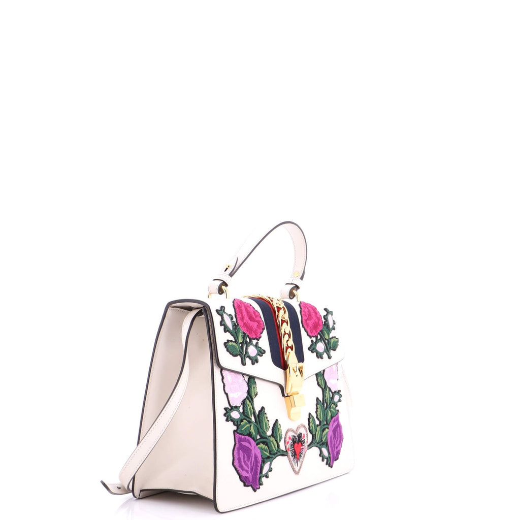 Sylvie Top Handle Bag Embroidered Leather Medium