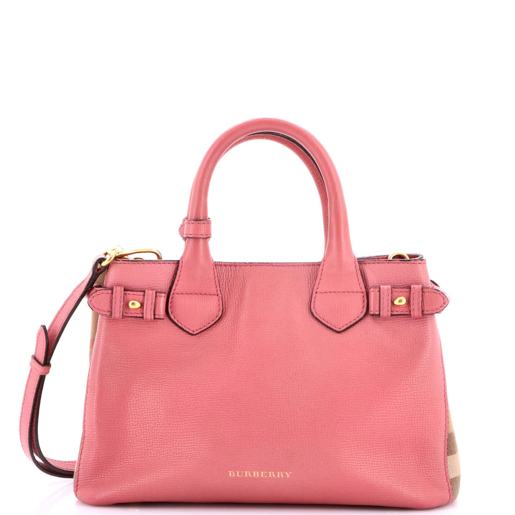 Banner Tote Leather and House Check Canvas Small