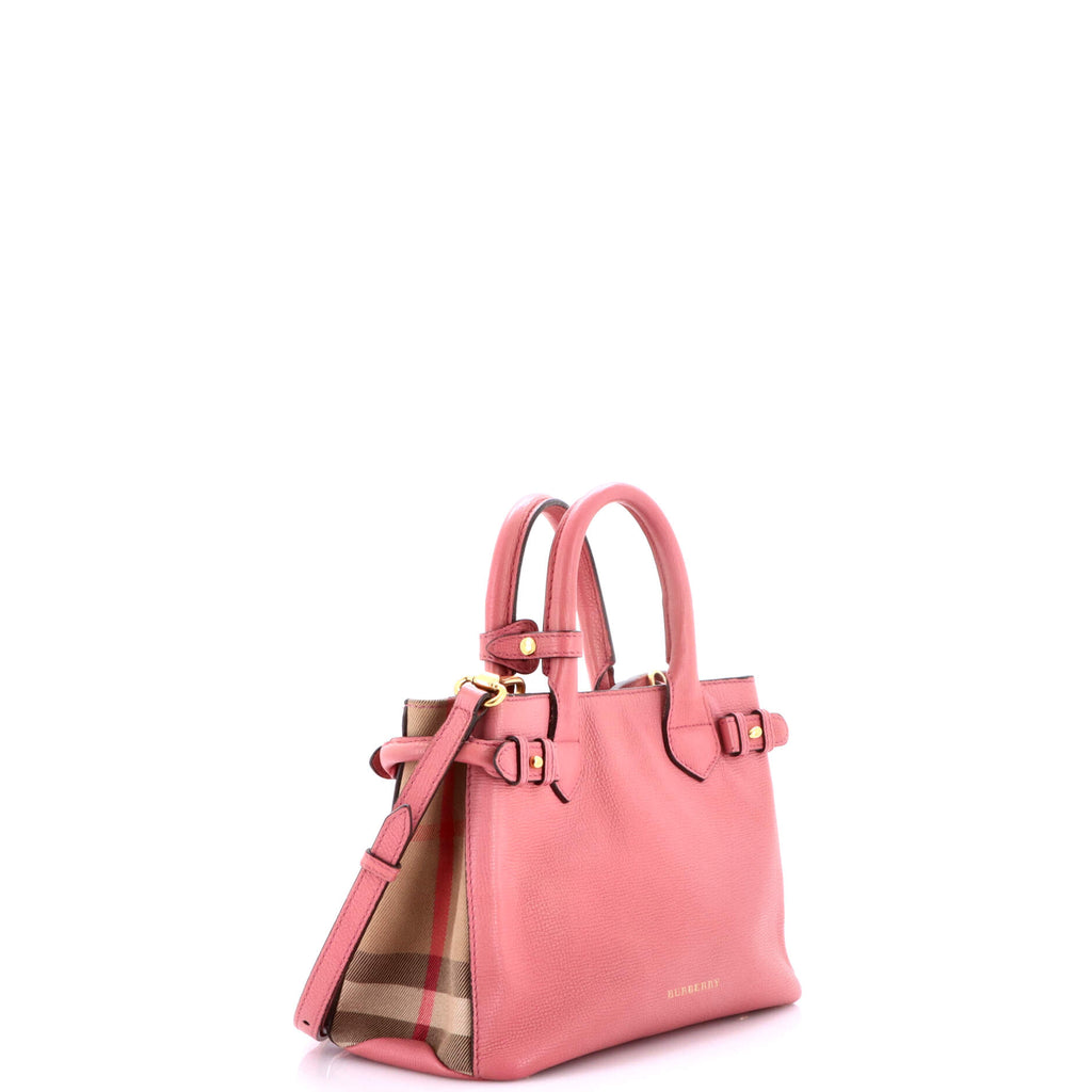 Banner Tote Leather and House Check Canvas Small