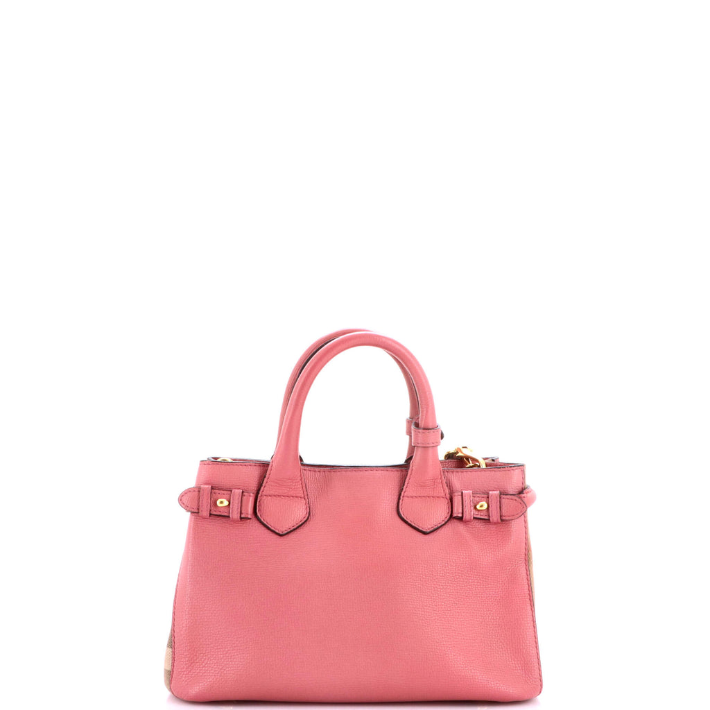 Banner Tote Leather and House Check Canvas Small