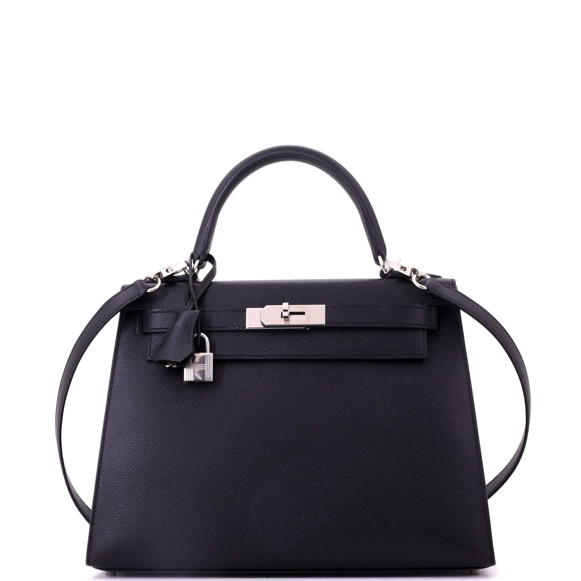 Kelly Handbag Noir Epsom with Palladium Hardware 28