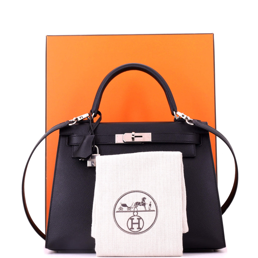 Kelly Handbag Noir Epsom with Palladium Hardware 28