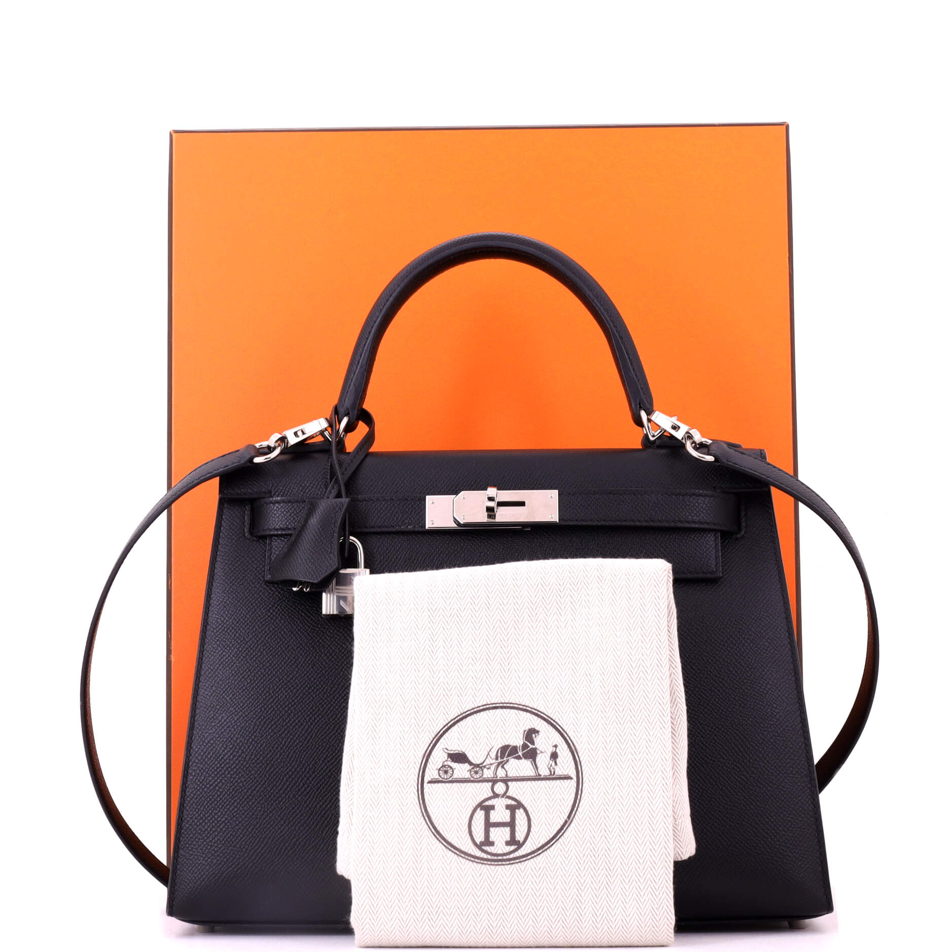 Kelly Handbag Noir Epsom with Palladium Hardware 28