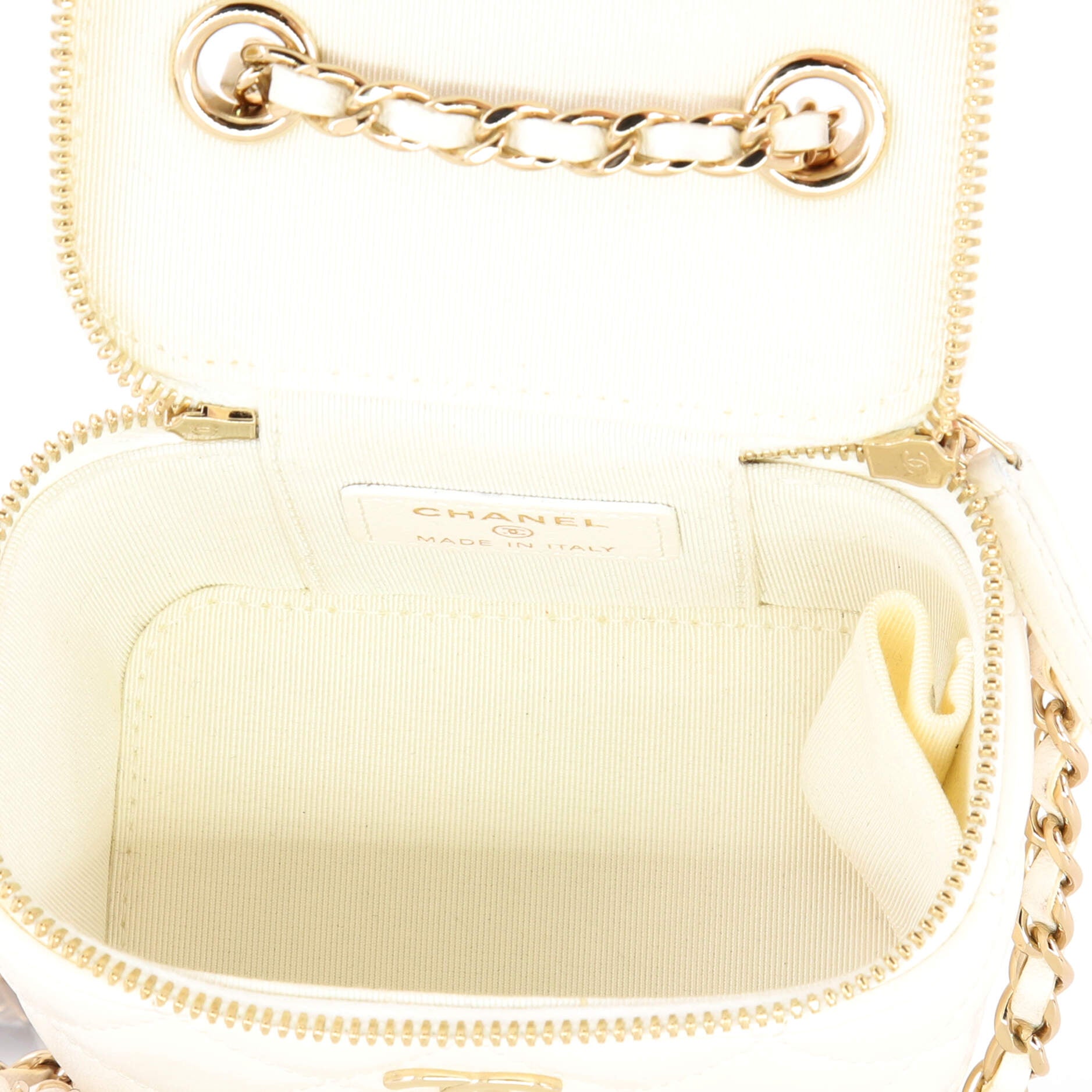 Camellia Bow Vanity Case with Chain Quilted Lambskin Mini